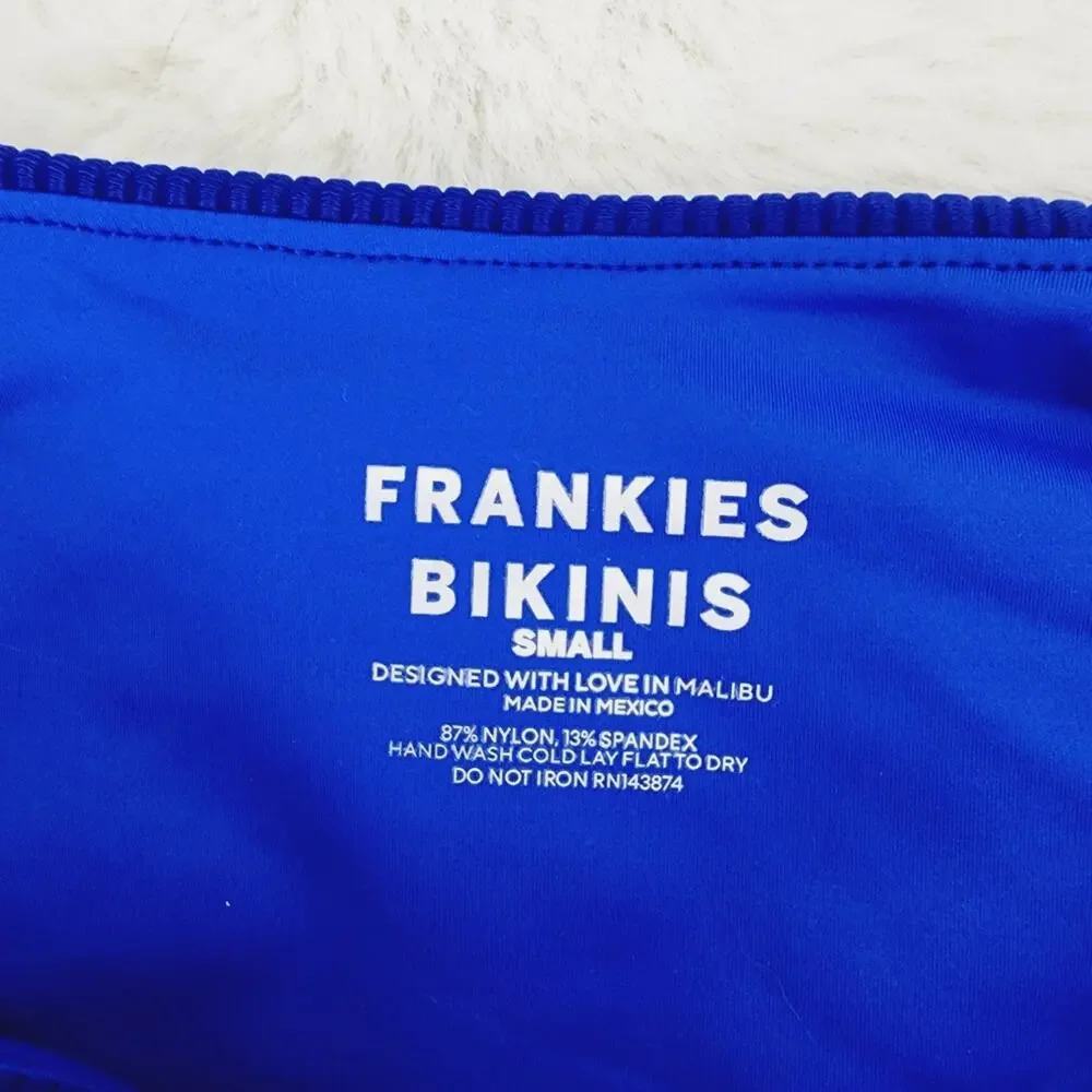 Frankies Bikinis Jenna Ribbed High Waist Bikini Bottom Cerulean Blue NWT Small